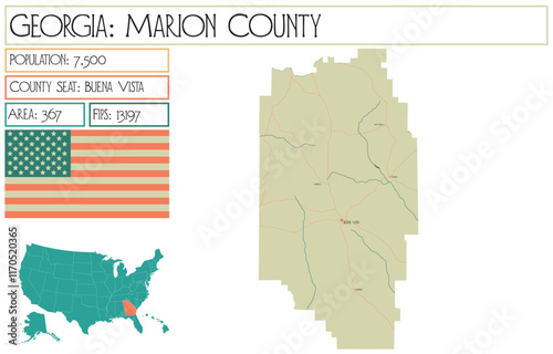 Large and detailed map of Marion County in Georgia USA.