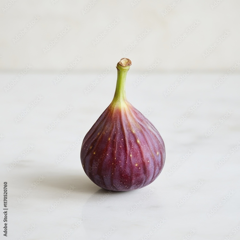 Obraz premium Ripe fig with soft purple skin resting on a marble surface under natural light
