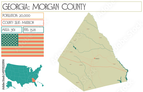 Large and detailed map of Morgan County in Georgia USA.