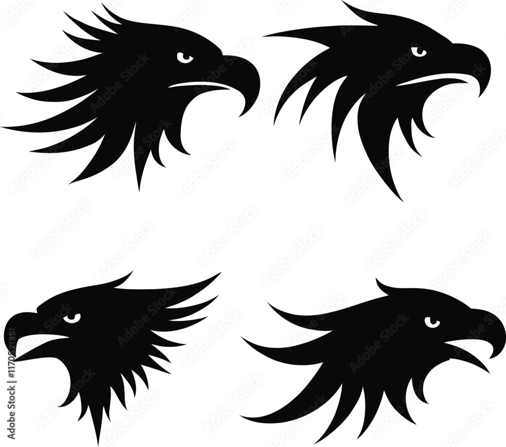 Obraz premium Black eagle heads silhouette style