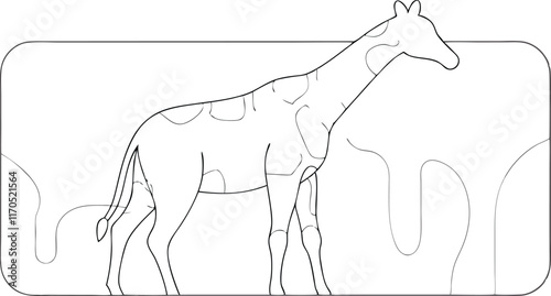 Giraffe one line continuous vector illustraiton. Concept animal zoo banner. Line art, outline silhouette