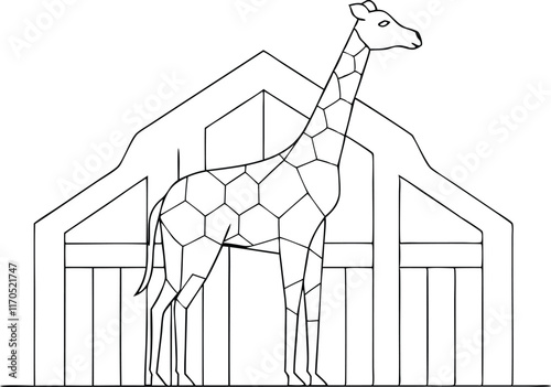 Giraffe one line continuous vector illustraiton. Concept animal zoo banner. Line art, outline silhouette