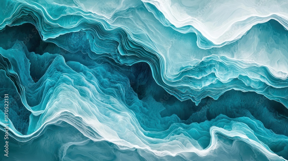 Obraz premium Abstract Teal and White Layered Waves Design