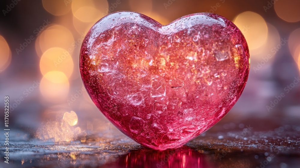 Red glass heart with bokeh lights. Red glass heart with bokeh lights.