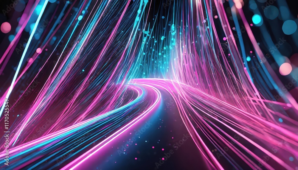 Vibrant Abstract Background Featuring Pink and Blue Glowing Neon Lines with Bokeh Lights Ideal for Data Transfer Concepts, Digital Art, and Modern Technology Themes Vibrant Abstract Background Featuring Pink and Blue Glowing Neon Lines with Bokeh Lights Ideal for Data Transfer Concepts, Digital Art, and Modern Technology Themes