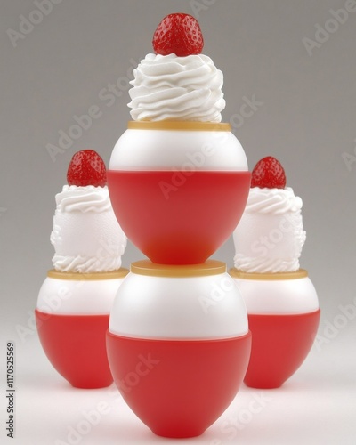 Stacked Strawberry Shortcakes Red and White 3D Render