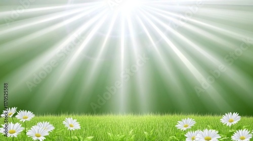 Radiant Sunlight on a Lush Meadow with Daisies