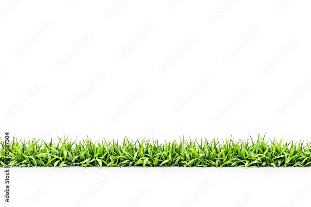 Fototapeta premium A row of vibrant green grass blades with a clean white background, offering a minimalistic and nature-inspired design concept. Ai generative