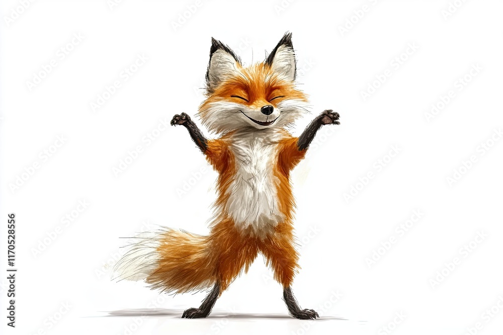 Fototapeta premium Funny fox standing on its hind legs, isolated on a white background