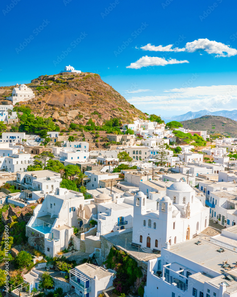Panoramic view of Plaka town. Milos island, Greece