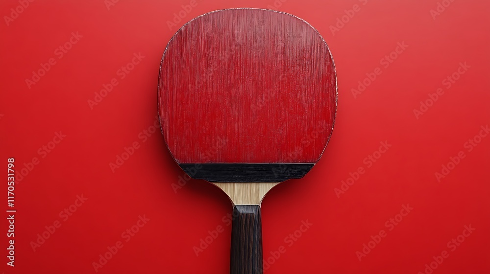 Red Ping Pong Paddle Against Red Background