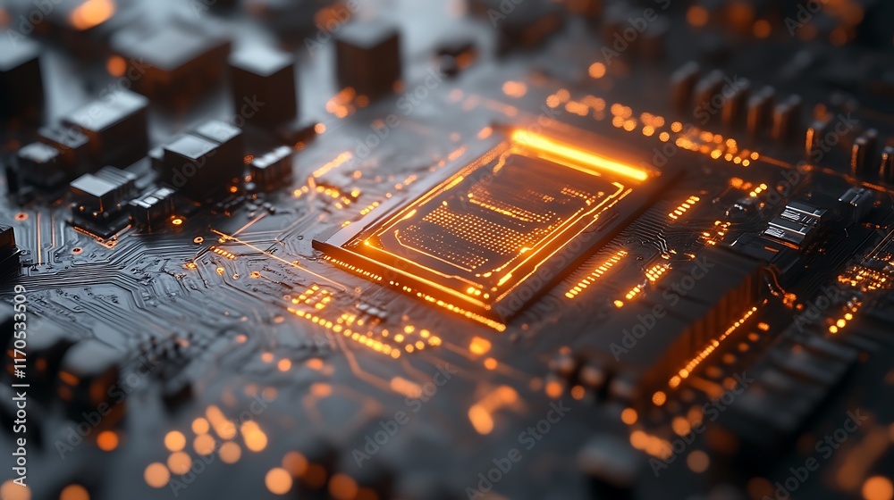 Illuminated Central Processing Unit On Circuit Board