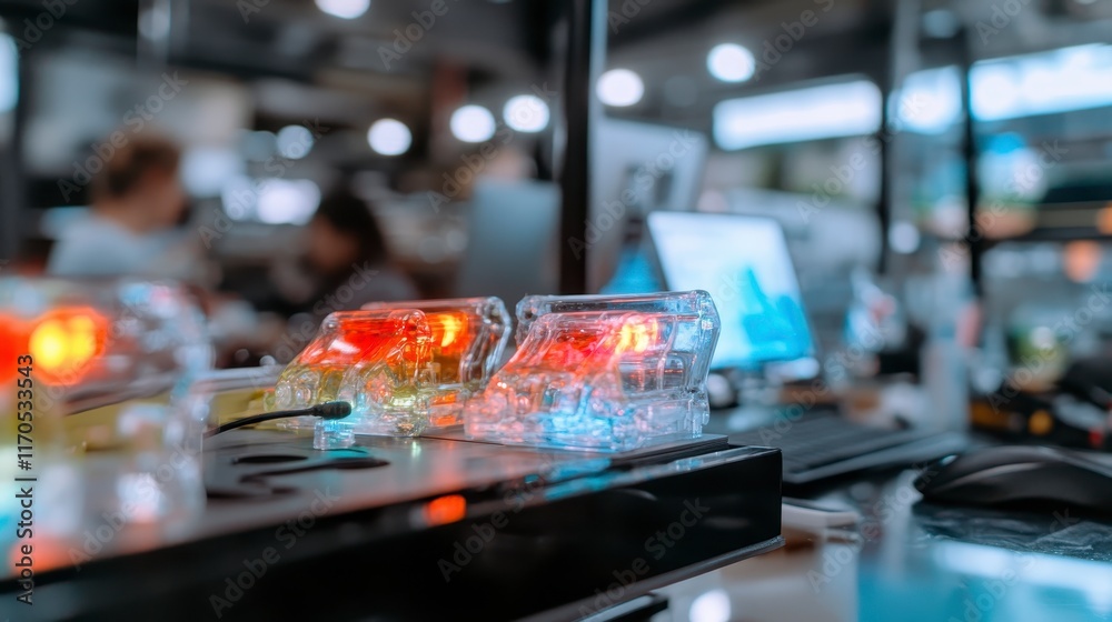 custom made wallpaper toronto digitalIlluminated Transparent Gadgets on Modern Desk in Blurred Office Background