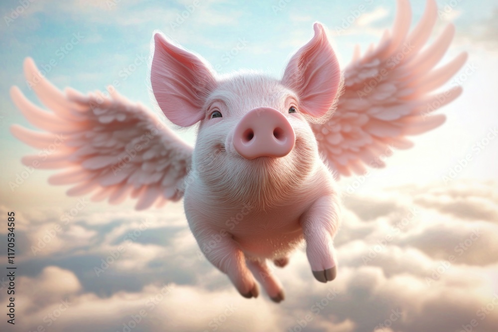 A whimsical flying pig soaring through fluffy clouds in a pastel sky capturing humor and imagination A whimsical flying pig soaring through fluffy clouds in a pastel sky capturing humor and imagination