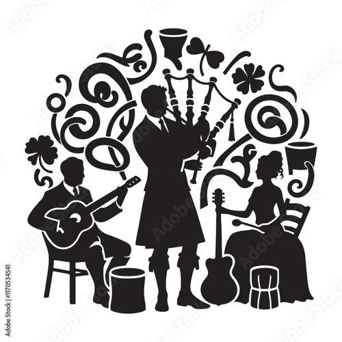 Ceiled Silhouette Vector Illustration, Solid White Background.