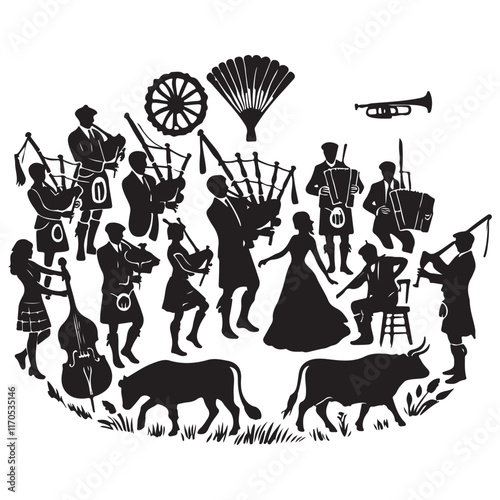 Ceiled Silhouette Vector Illustration, Solid White Background.