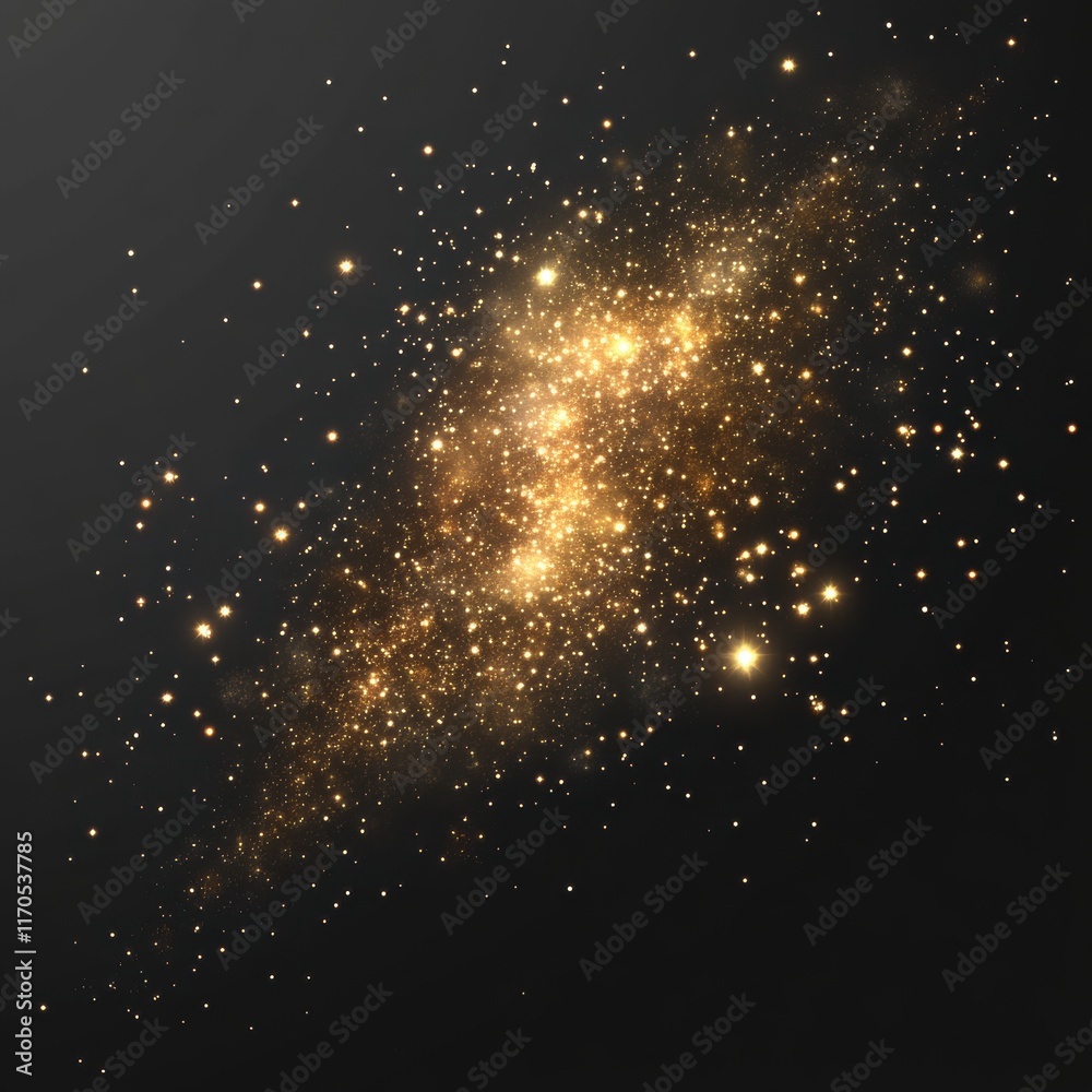 Fototapeta premium Golden star cluster with shimmering halos, varying sizes, captivating celestial beauty, transparent background, ideal for digital designs