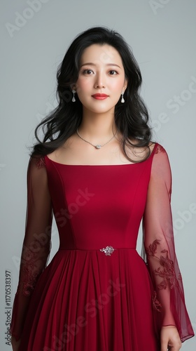 Woman in Burgundy Gown