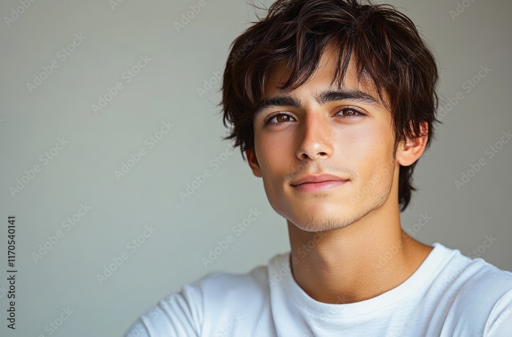 Young Man in a White T-Shirt Contemplating Natural Skincare and Grooming Young Man in a White T-Shirt Contemplating Natural Skincare and Grooming
