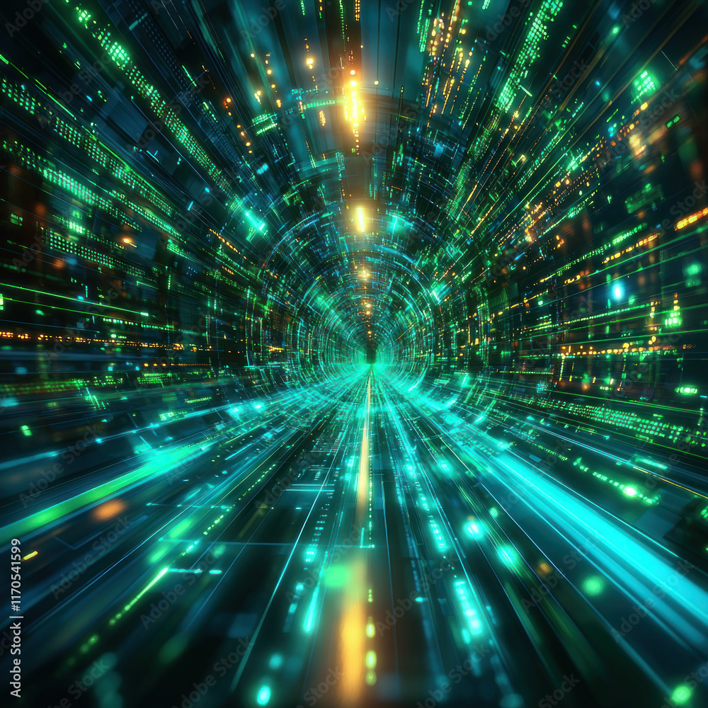 Abstract digital tunnel with glowing neon lights. Abstract digital tunnel with glowing neon lights.