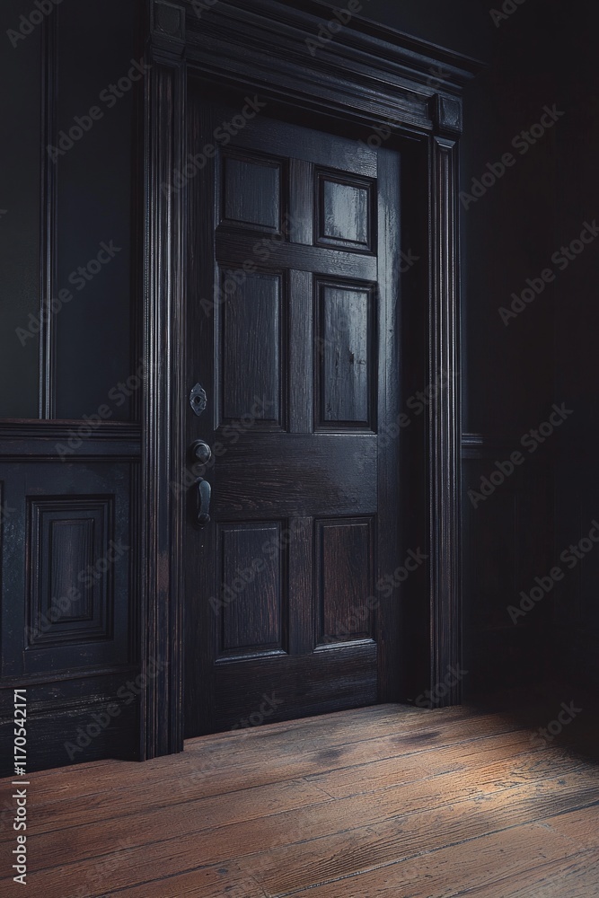 Obraz premium A dark wooden door in an empty room, horror game concept