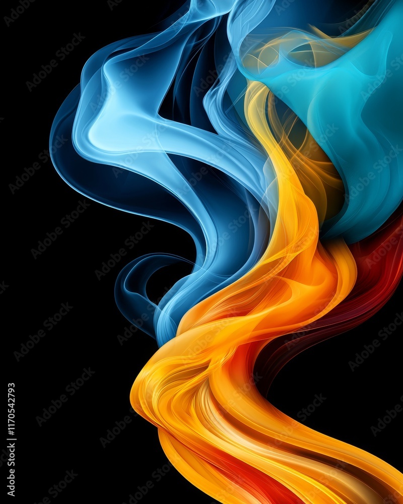 Obraz premium Abstract Swirling Smoke Blue Orange Red Dynamic Flowing Energy Design Background