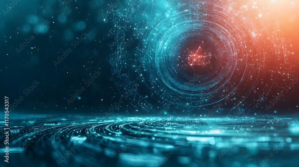 Fototapeta premium Quantum Computing Visualizing Gravitational Wave Propagation in Spacetime with Animated Ripples and Energy Diagrams