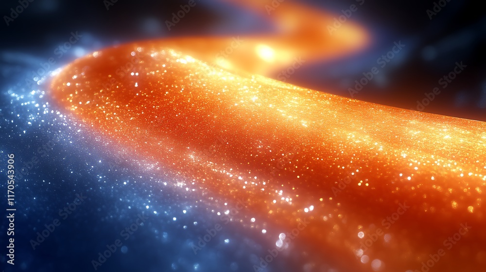 Abstract glowing orange and blue glittering river