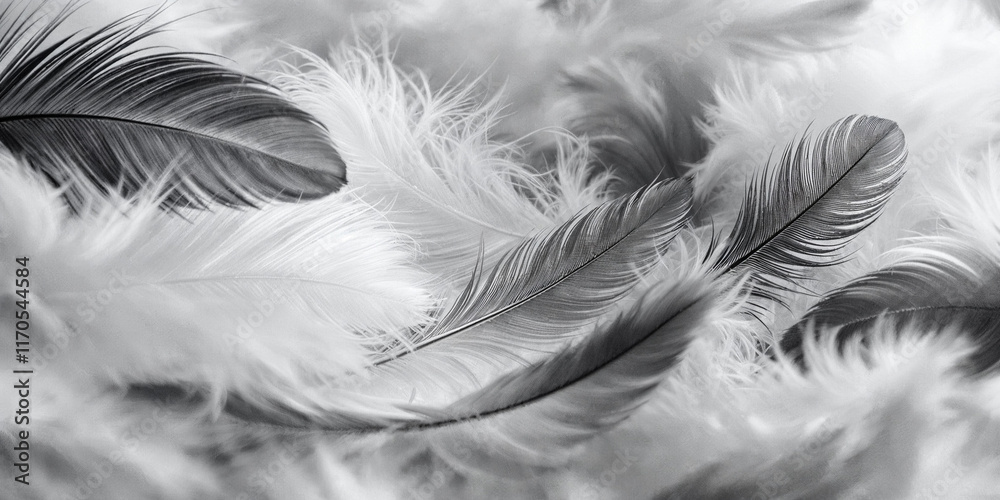 Fototapeta premium Concept photo of close-up white and gray feathers