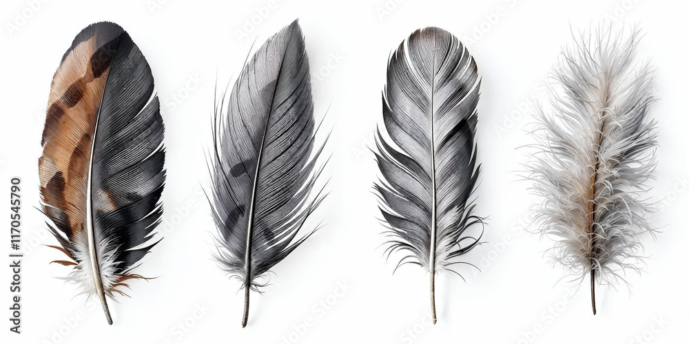 Obraz premium Concept photo of isolated feathers on white background