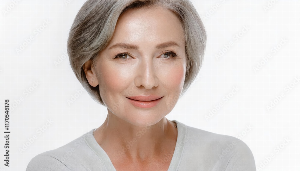 Radiant Beauty A Stunning MidAged Woman in Her s Showcasing Glowing Skin and Timeless Elegance Isolated on White Background for Skincare and Beauty Inspiration Radiant Beauty A Stunning MidAged Woman in Her s Showcasing Glowing Skin and Timeless Elegance Isolated on White Background for Skincare and Beauty Inspiration