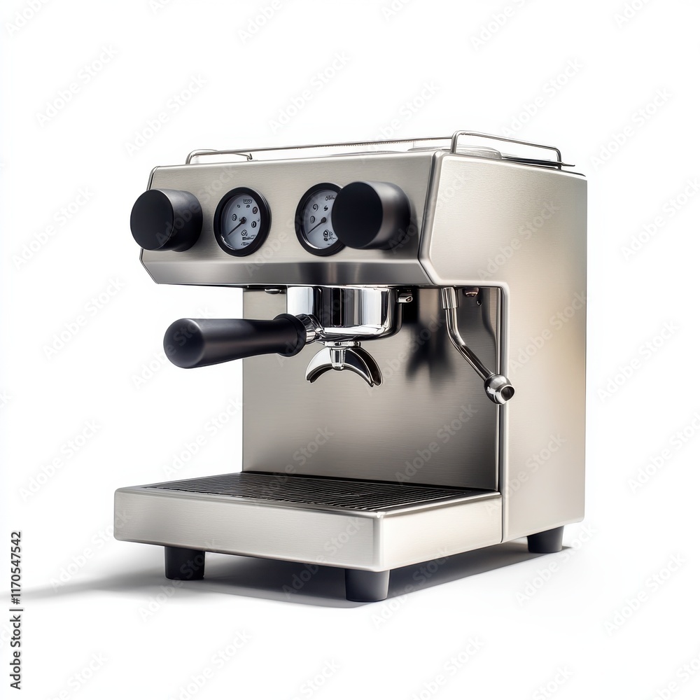 Modern stainless steel espresso machine with dual gauges and sleek design for home or cafe brewing Modern stainless steel espresso machine with dual gauges and sleek design for home or cafe brewing