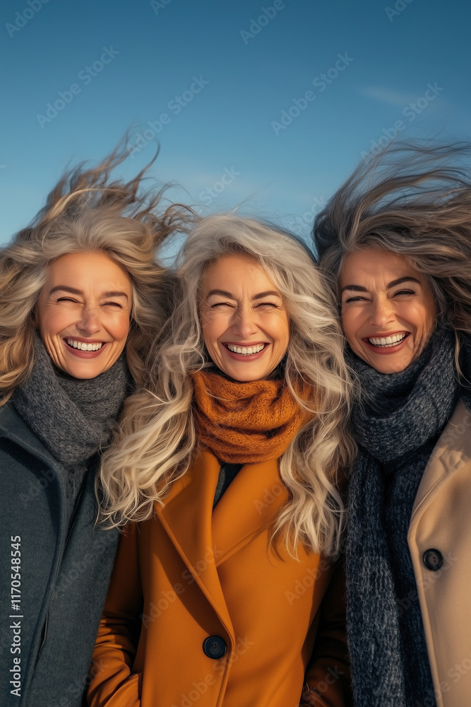 Fototapeta premium Radiance Redefined: Stylish Women in the Golden Years posing outdoors.