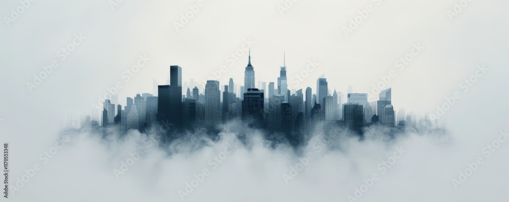 Fototapeta premium Cityscape Shrouded in Heavy Dark Fog - Abstract Depiction of Depression