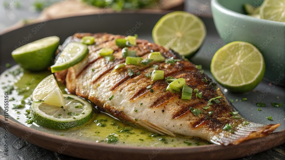 Squeeze of lime adds zest to perfectly grilled tilapia adorned with fresh herbs on a vibrant platter Squeeze of lime adds zest to perfectly grilled tilapia adorned with fresh herbs on a vibrant platter