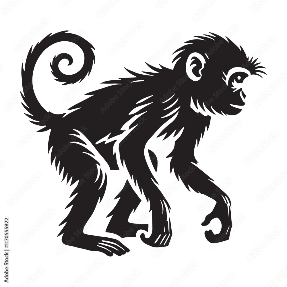 Obraz premium Stylish monkey silhouette for unique artistic designs - Monkey illustration - minimallest monkey vector 
