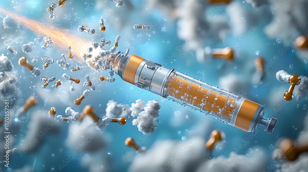 Obraz premium Quantum Computing Visualization Depicting the Conservation of Momentum During a Rocket Launch Showcasing the Interaction Between Gases and the Rocket s Motion