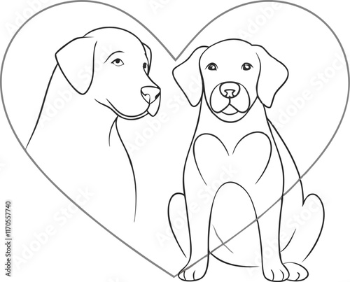 Linear drawing of a labrador, a dog and a heart photo