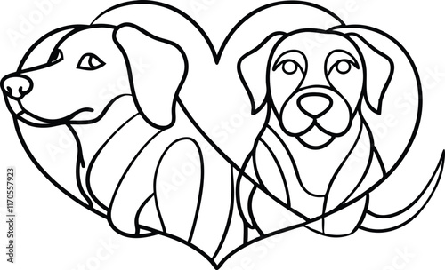 Linear drawing of a labrador, a dog and a heart