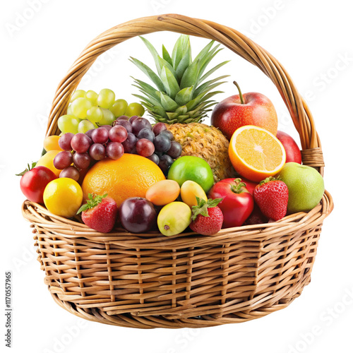 fruit basket isolated on white