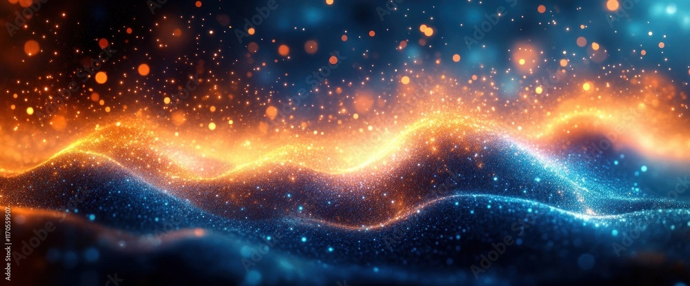 Abstract Landscape with Flowing Blue and Orange Light Waves in Ethereal Soft Lighting