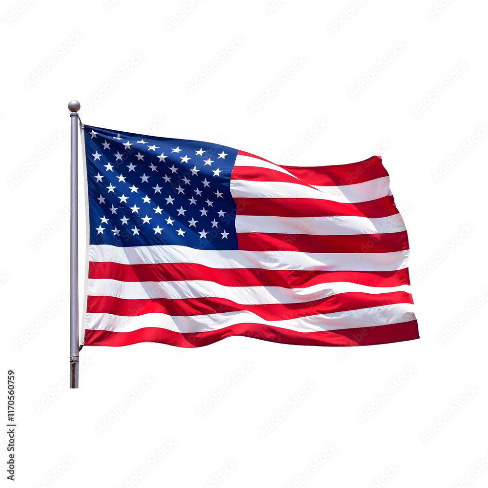 Fototapeta premium american flag waving isolated on white background for patriotic themes