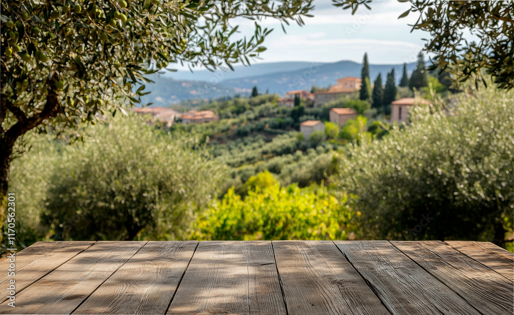 Fototapeta premium A rustic wooden table set in the foreground