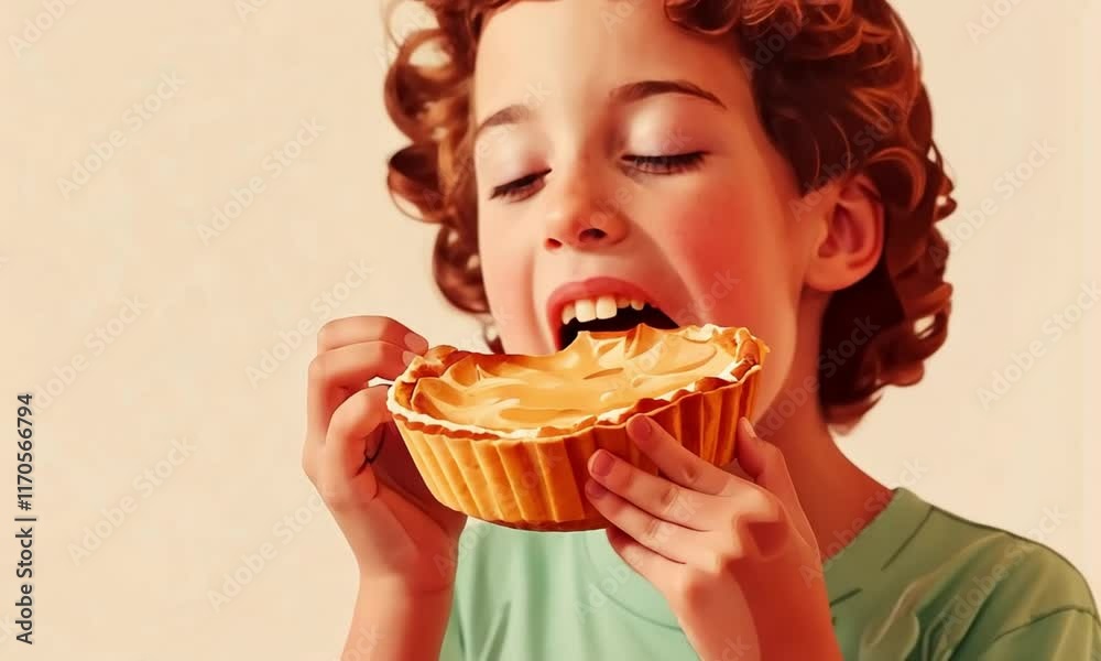 Boy with Curly Hair Devouring a Large Piece of Tart Boy with Curly Hair Devouring a Large Piece of Tart