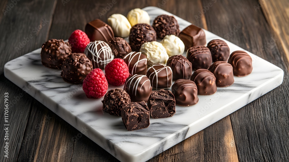 Obraz premium A gourmet chocolate truffle assortment on a marble