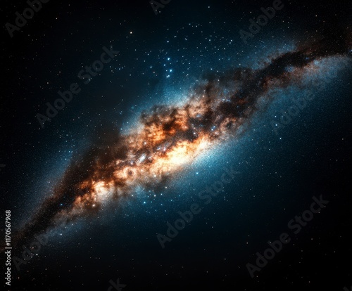 Stunning spiral galaxy illuminated by vibrant colors amidst the vast expanse of outer space. Generative AI photo