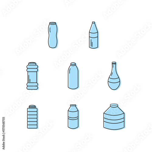 blue water bottle icon set