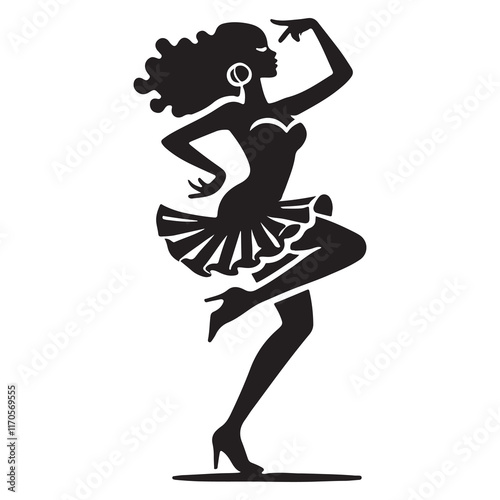 Cha-Cha-Cha Silhouette Vector Illustration, Solid White Background.