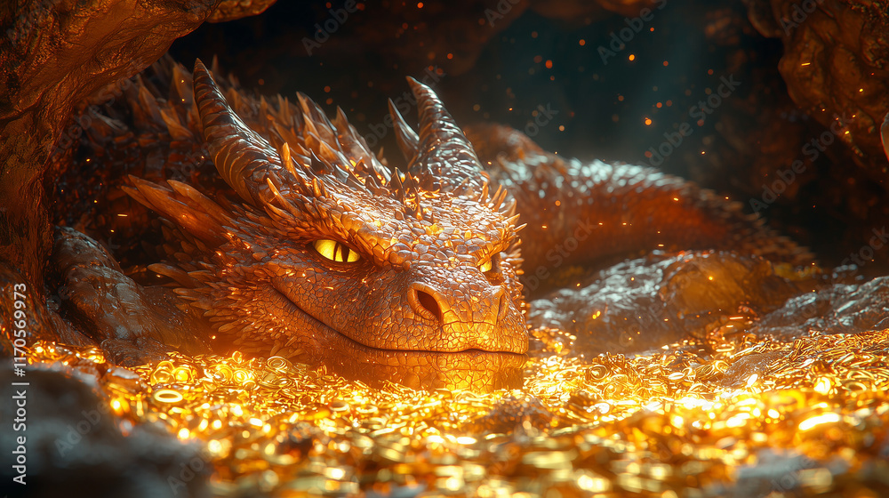 Fototapeta premium Dragon and the treasure