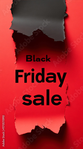 Black Friday Sale Announcement on Striking Torn Paper Background With Bold Black Text